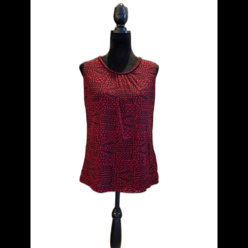 Croft and Barrow Blouse Size Large  Top Sleeveless Lined Red Black 4 Summer‎
